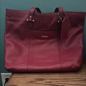 Vince Camuto Elegant Red Leather Tote Bag